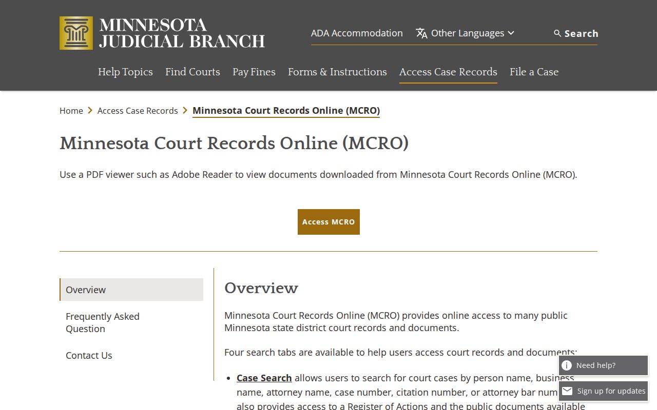 MCRO access for Winona County release court records