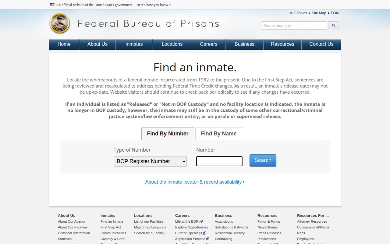 Federal inmate release search for a person connected to Winona County