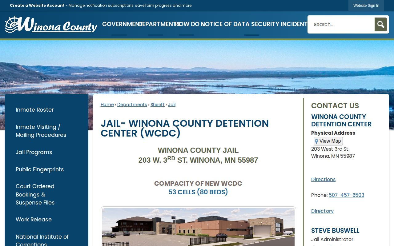 Winona County Detention Center release records and facility information